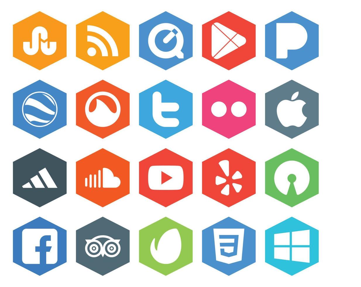 Paquete de 20 íconos de redes sociales que incluye video música twitter sonido adidas vector