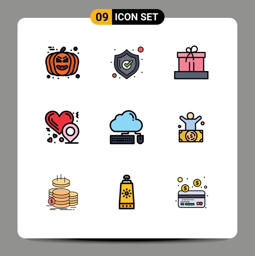 9 Universal Filledline Flat Colors Set for Web and Mobile Applications cloud keyboard box computing love Editable Vector Design Elements