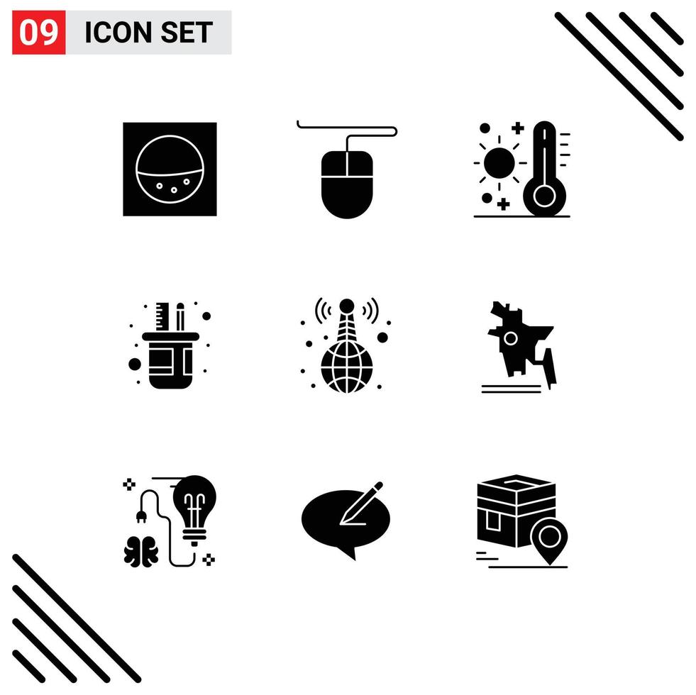 9 Universal Solid Glyph Signs Symbols of map live weather broadcasting scale Editable Vector Design Elements