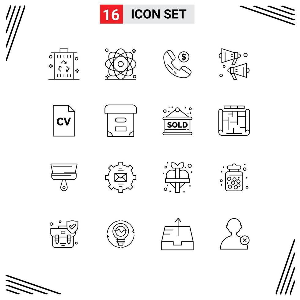 Set of 16 Modern UI Icons Symbols Signs for education speaker nuclear sound shopping Editable Vector Design Elements