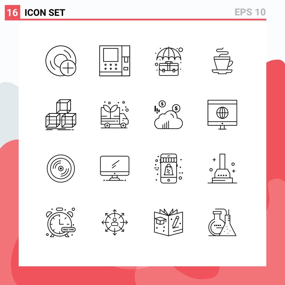 Universal Icon Symbols Group of 16 Modern Outlines of arrange coffee bag cup office Editable Vector Design Elements