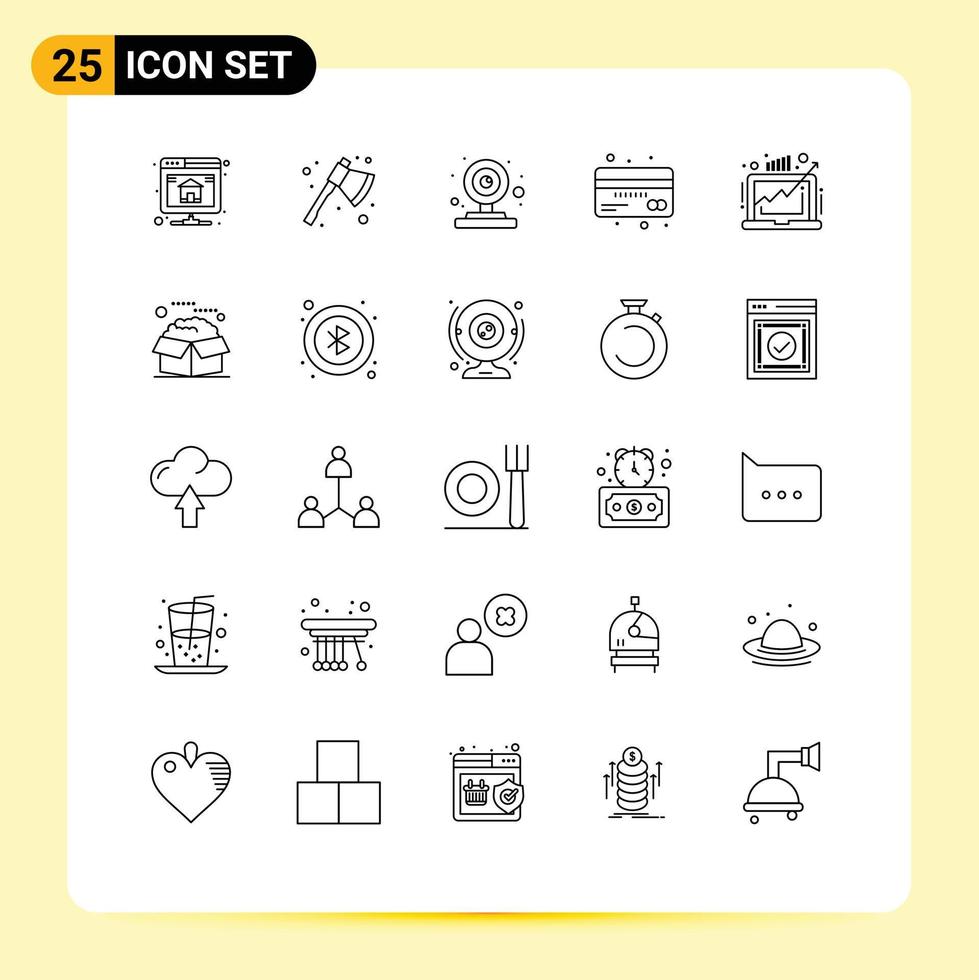 Stock Vector Icon Pack of 25 Line Signs and Symbols for business debit camera currency card Editable Vector Design Elements