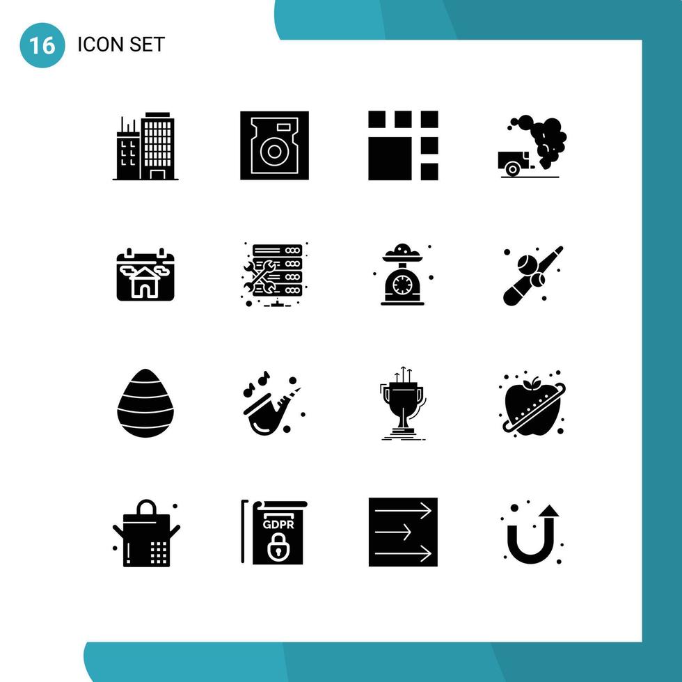 User Interface Pack of 16 Basic Solid Glyphs of home calendar frame pollution environment Editable Vector Design Elements