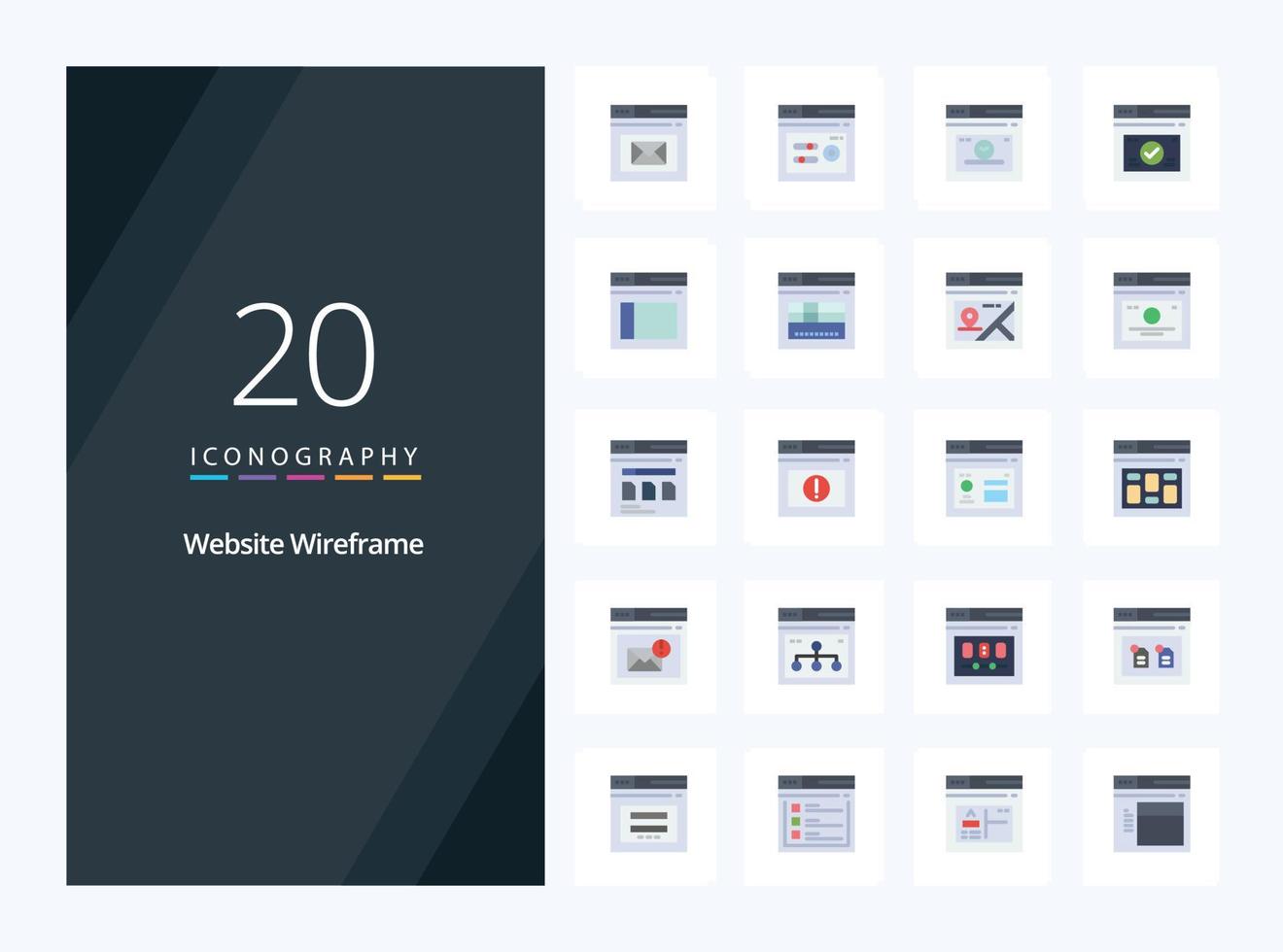 20 Website Wireframe Flat Color icon for presentation vector