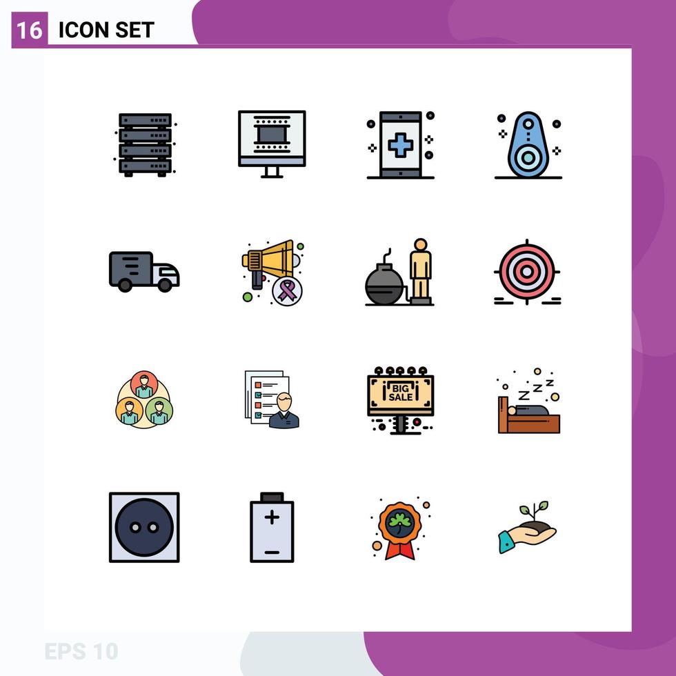 Pack of 16 creative Flat Color Filled Lines of delivery outline app devices health Editable Creative Vector Design Elements