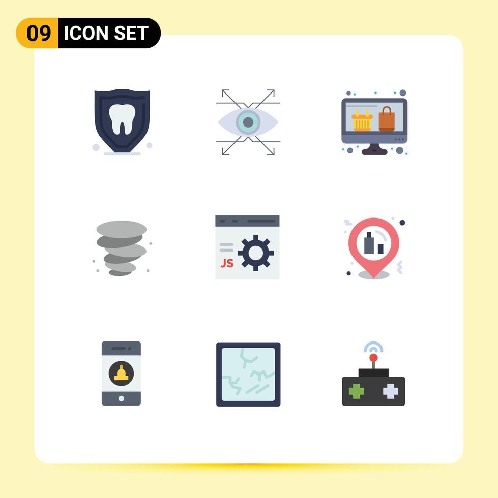 Universal Icon Symbols Group of 9 Modern Flat Colors of develop browser computer wind storm Editable Vector Design Elements