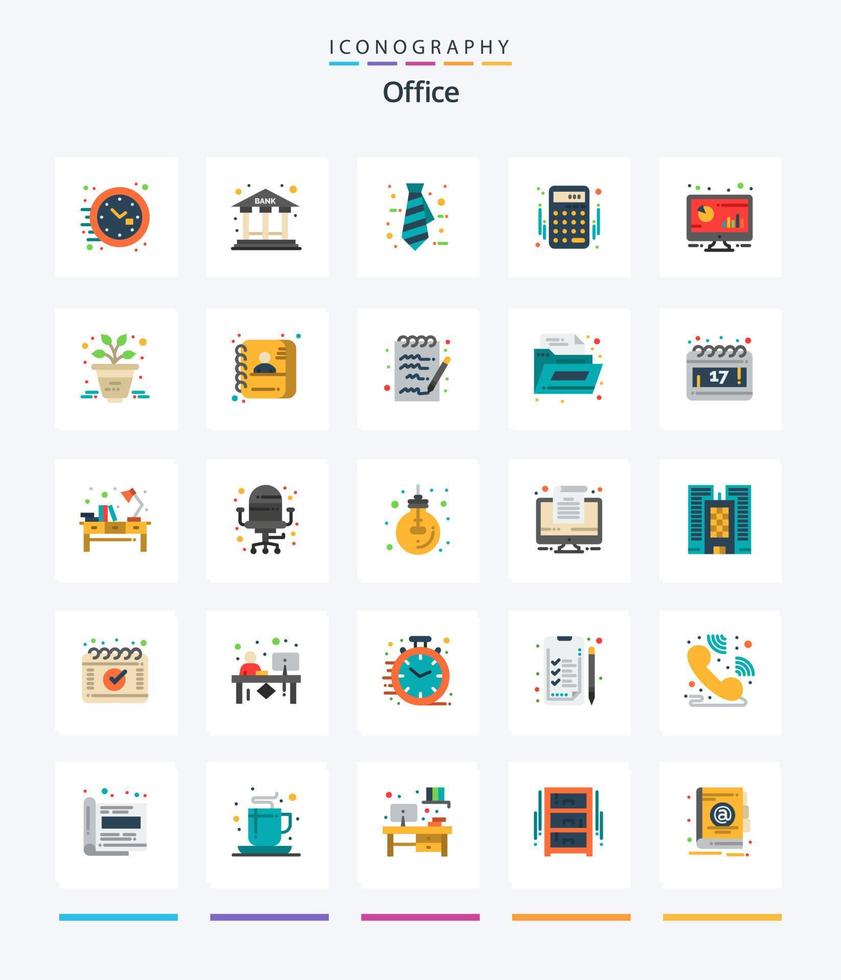 Creative Office 25 Flat icon pack  Such As computer. analytic. business. money. accounts vector