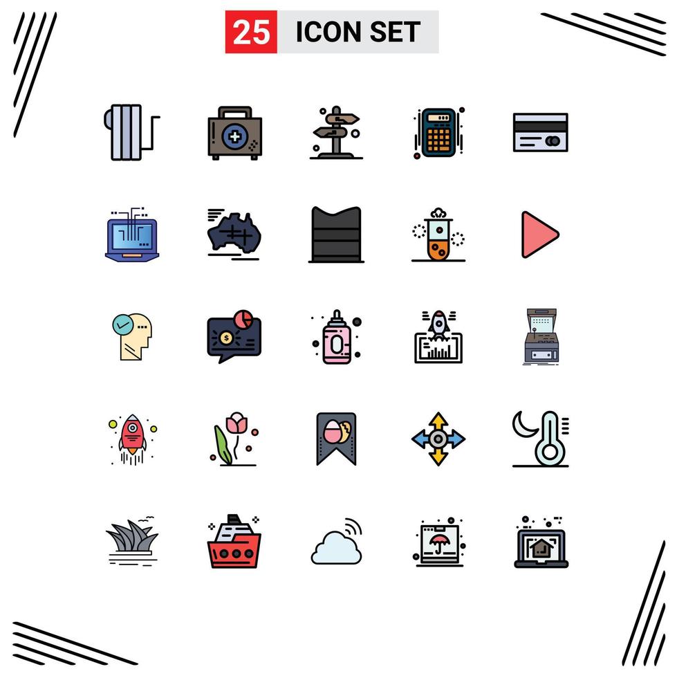 conjunto de 25 iconos de interfaz de usuario modernos signos de símbolos para interacción de cuentas calculadora de fitness marca de verificación elementos de diseño vectorial editables vector