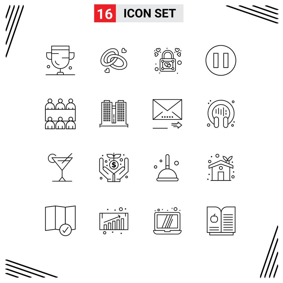 Universal Icon Symbols Group of 16 Modern Outlines of meeting pause engagment ring circle love Editable Vector Design Elements
