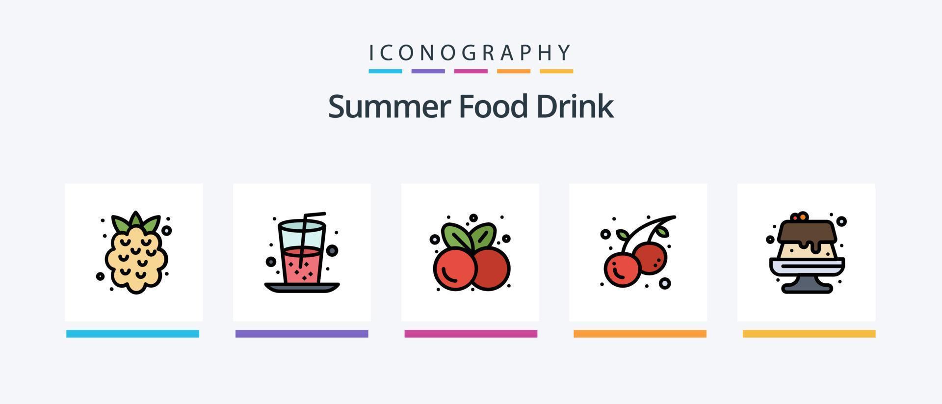 Summer Food Drink Line Filled 5 Icon Pack Including food. sweet. amanas. salmon. summer. Creative Icons Design vector