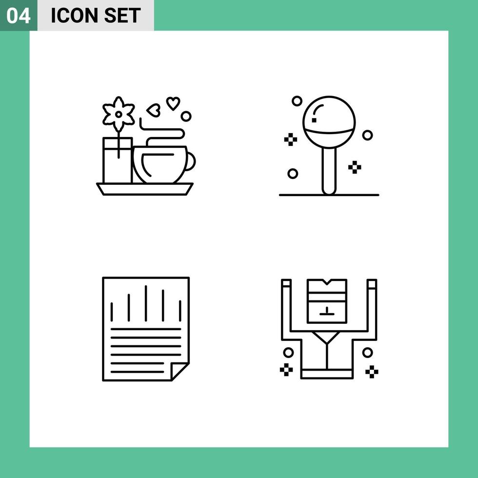 Editable Vector Line Pack of 4 Simple Filledline Flat Colors of tea cup ok cooking lollipop paper check Editable Vector Design Elements