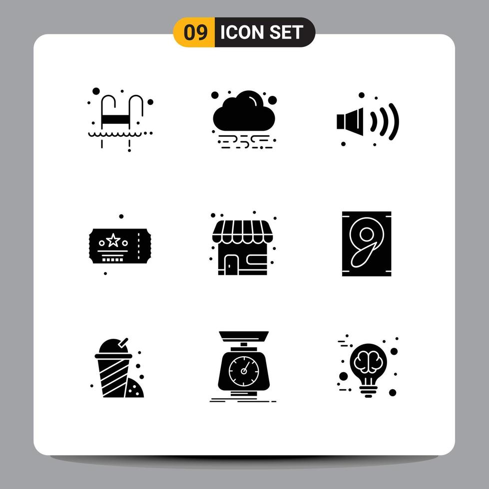 9 User Interface Solid Glyph Pack of modern Signs and Symbols of shop market gas party celebration Editable Vector Design Elements