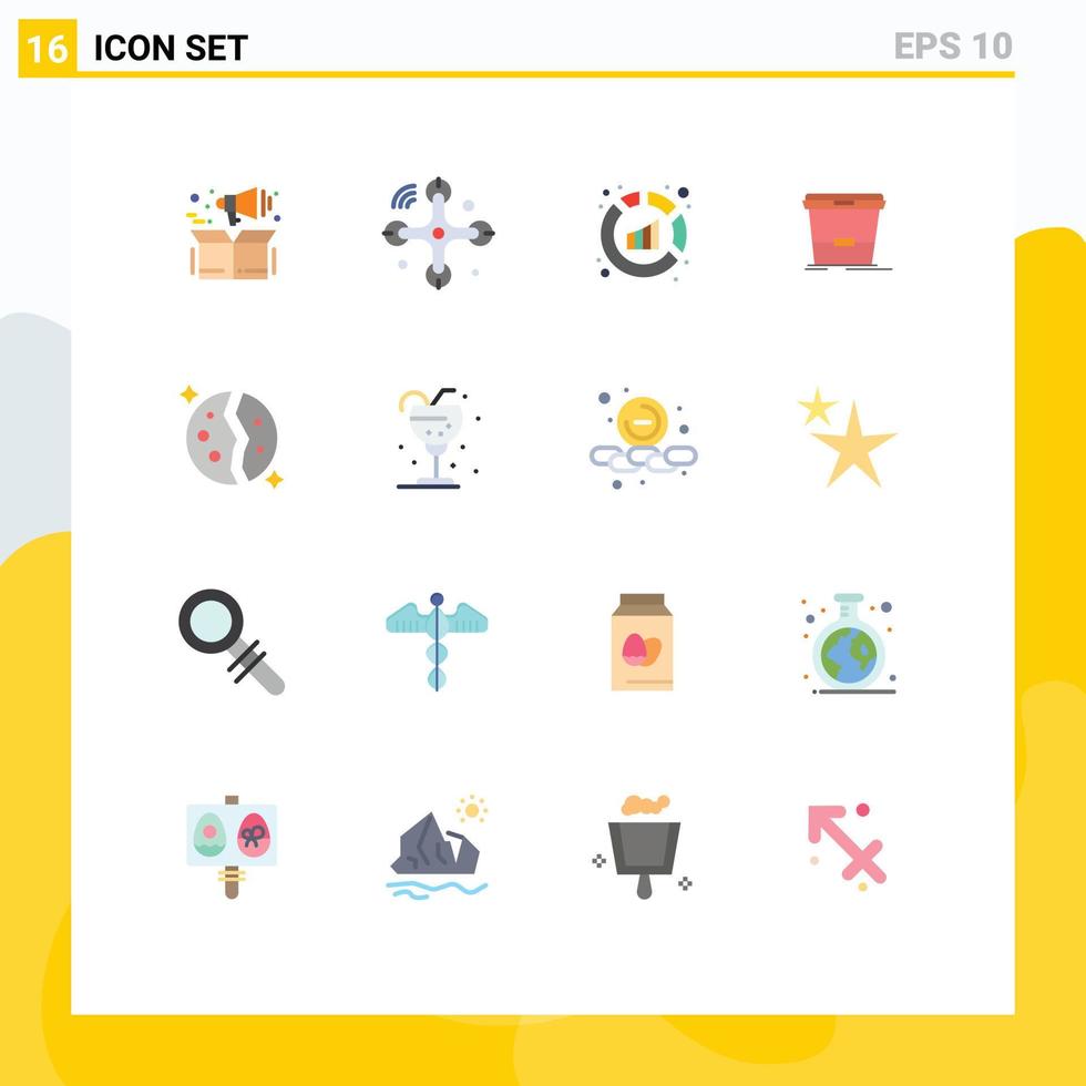 Universal Icon Symbols Group of 16 Modern Flat Colors of destroyed water analytics wash bucket Editable Pack of Creative Vector Design Elements