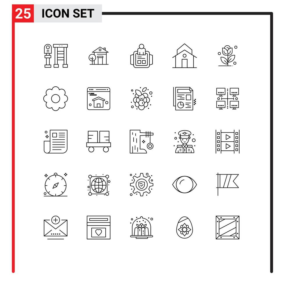 Set of 25 Vector Lines on Grid for flower municipal hand watch house building Editable Vector Design Elements