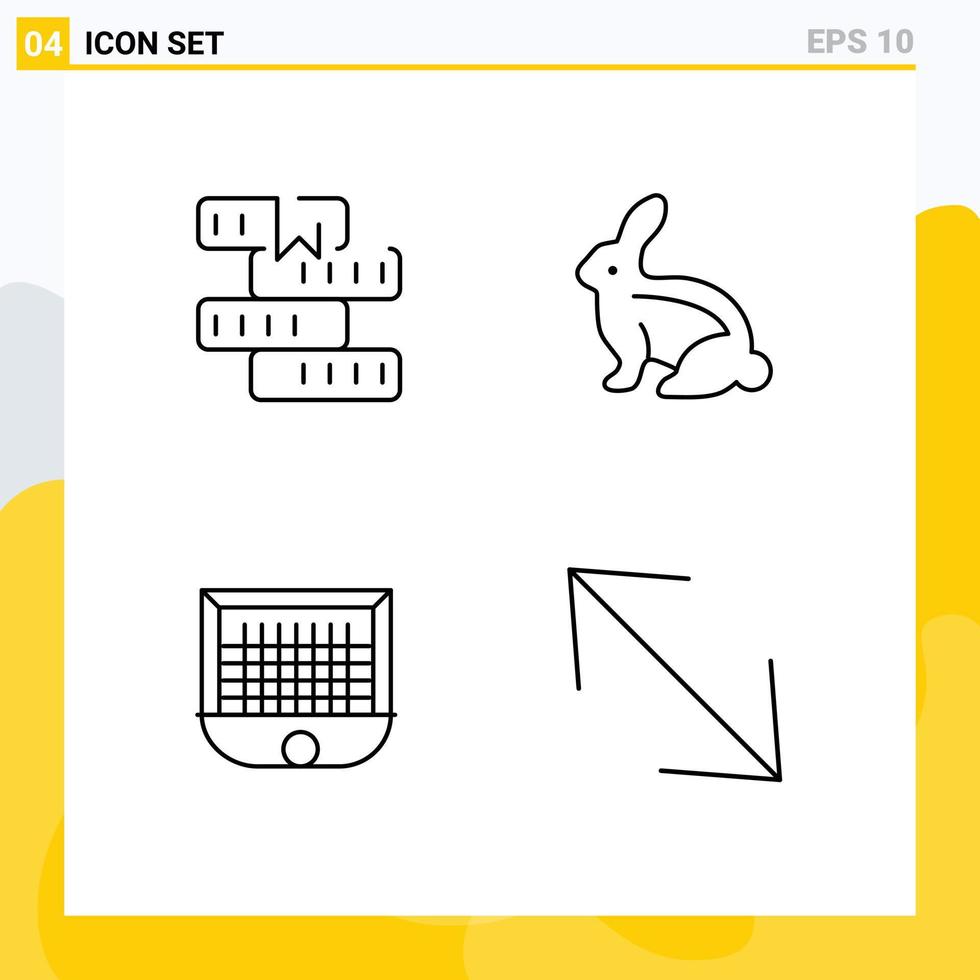 4 User Interface Line Pack of modern Signs and Symbols of book ball learning easter goalpost Editable Vector Design Elements