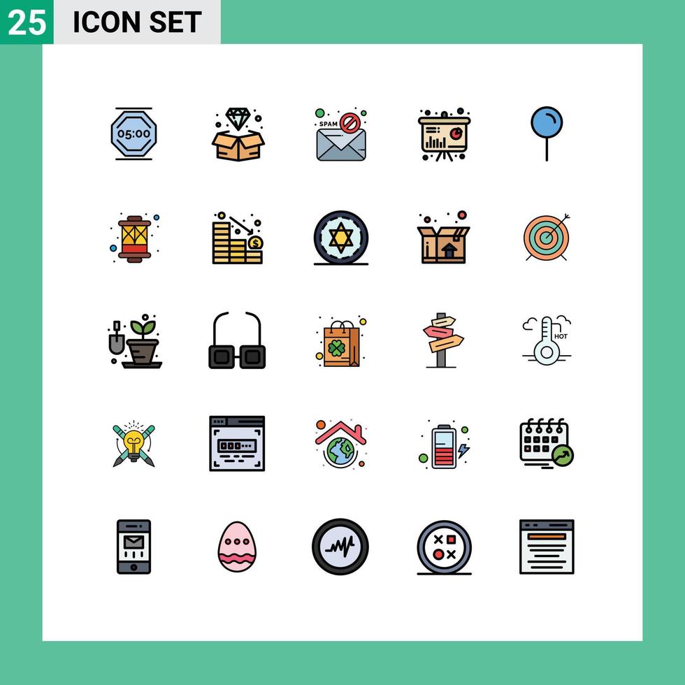 Universal Icon Symbols Group of 25 Modern Filled line Flat Colors of information presentation jewelry chart virus Editable Vector Design Elements