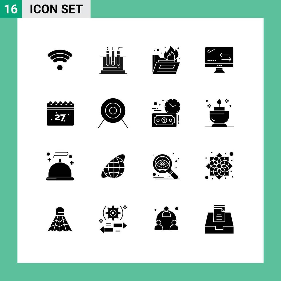 paquete de iconos vectoriales de stock de 16 signos y símbolos de línea para carpeta de calendario de tiro con arco antivirus flechas de verano elementos de diseño vectorial editables vector