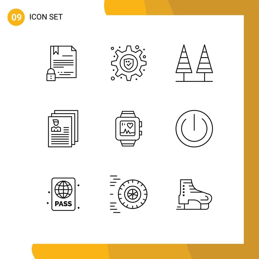 9 Universal Outline Signs Symbols of profile file eco document tree Editable Vector Design Elements