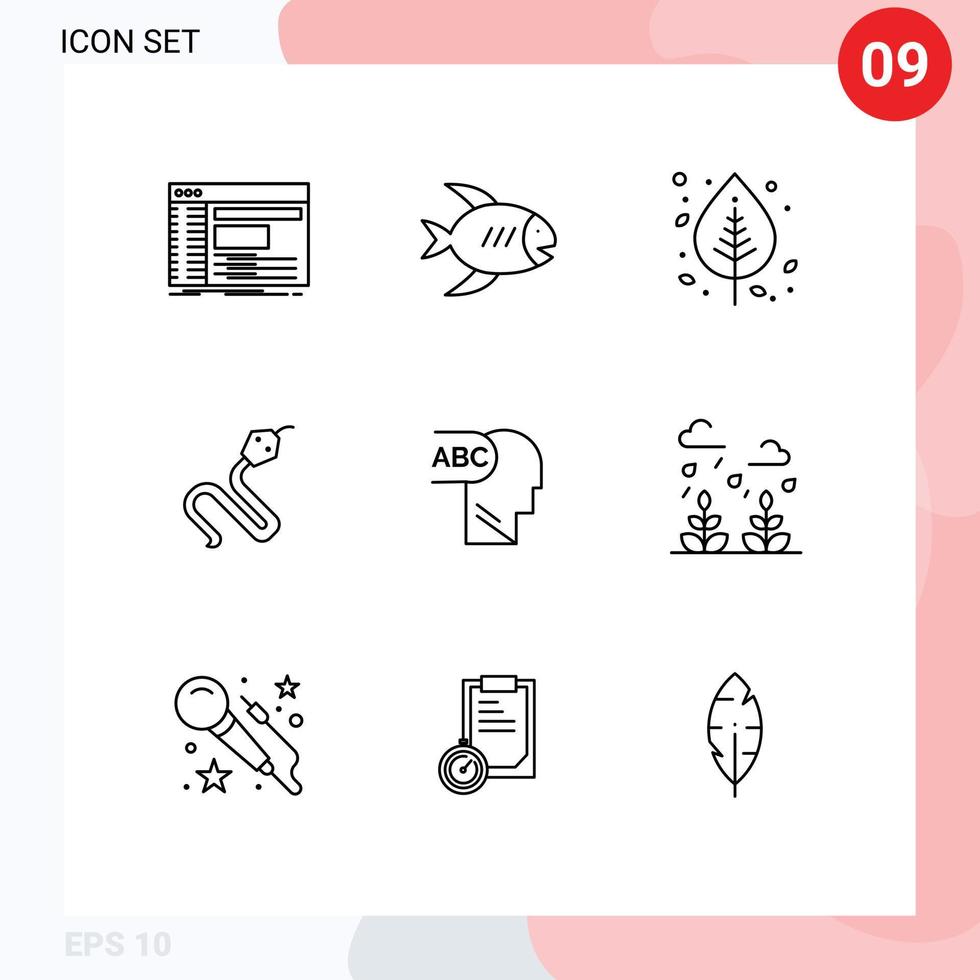 Outline Pack of 9 Universal Symbols of king cobra sea animal nature Editable Vector Design Elements
