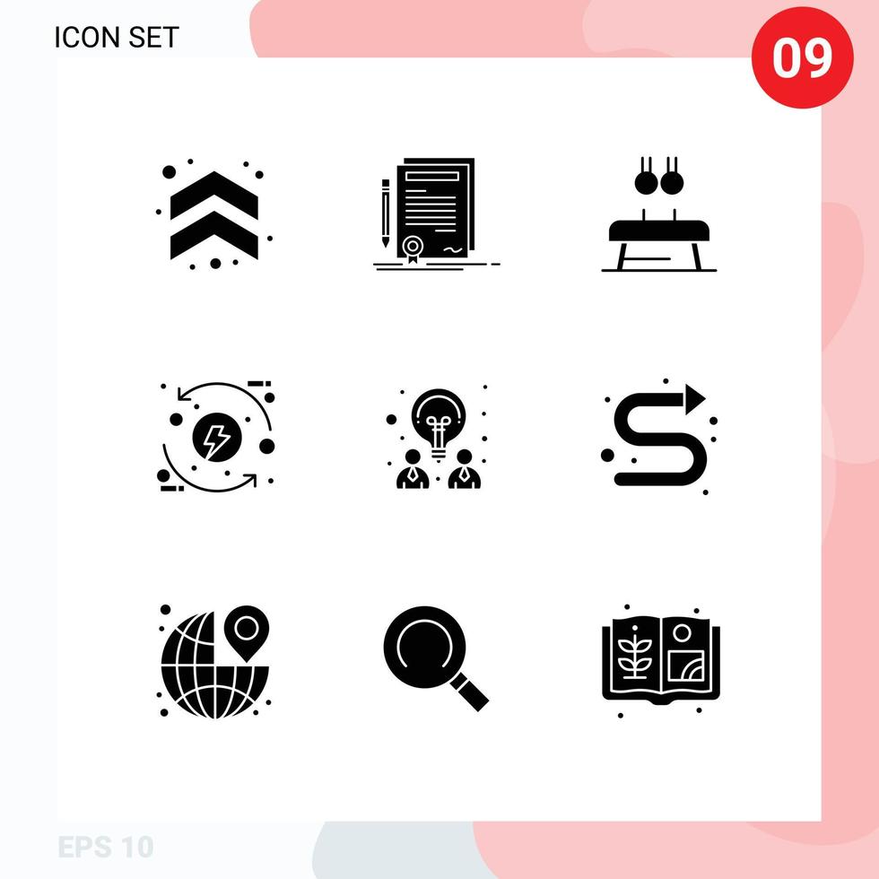 9 Thematic Vector Solid Glyphs and Editable Symbols of eco control document process rings Editable Vector Design Elements