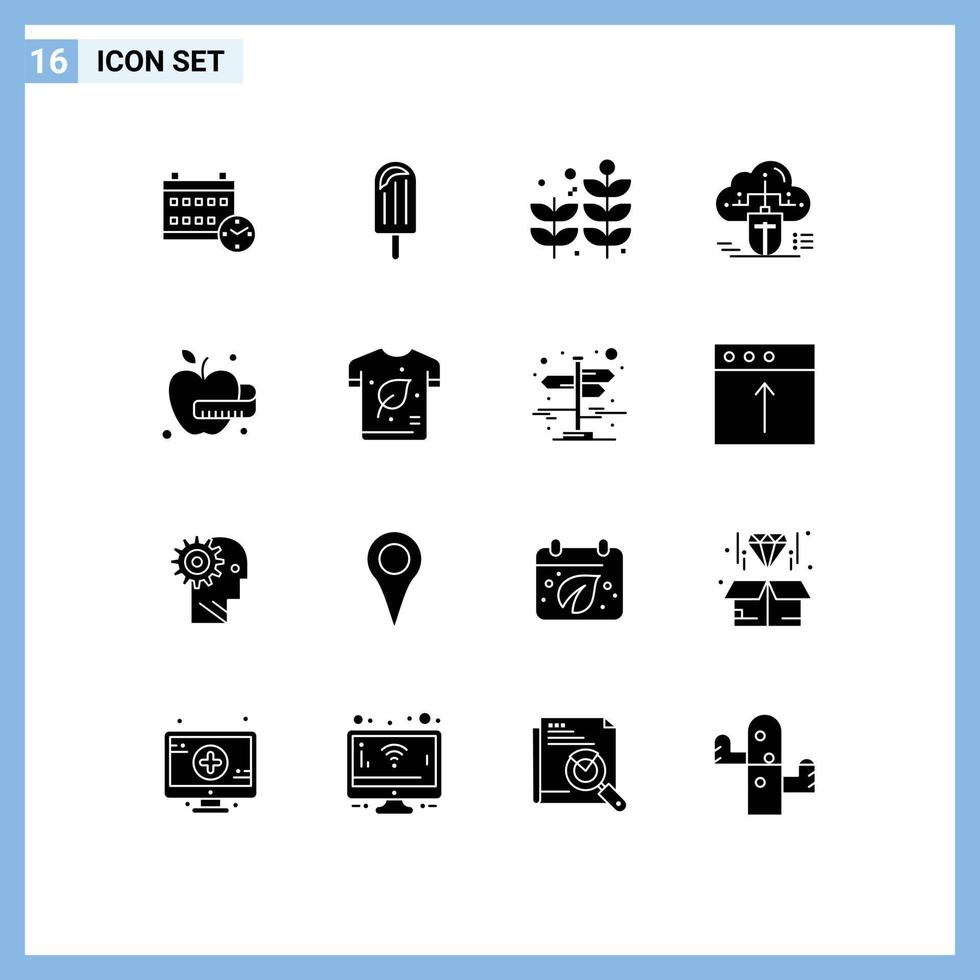 Set of 16 Commercial Solid Glyphs pack for food data business online cloud Editable Vector Design Elements