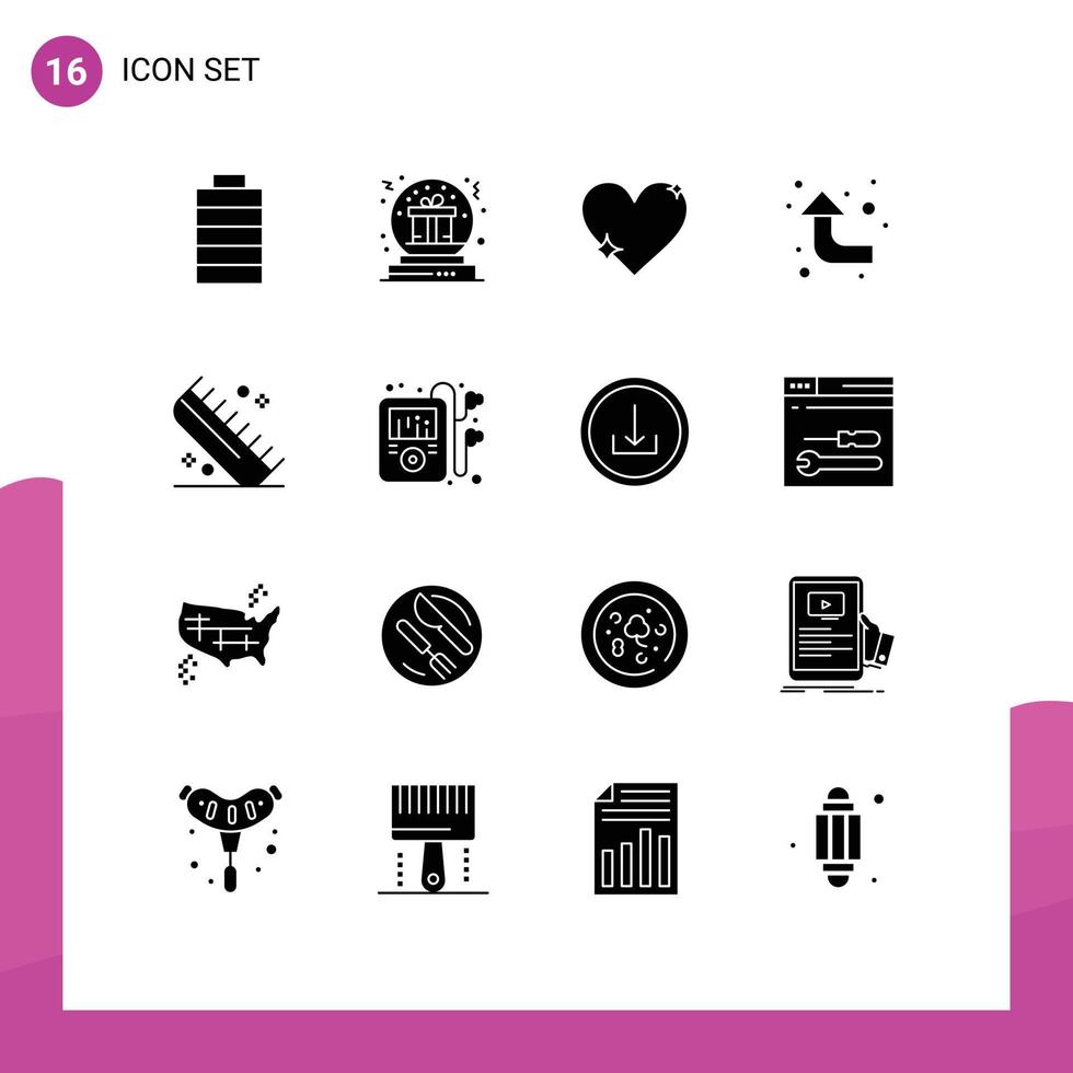16 User Interface Solid Glyph Pack of modern Signs and Symbols of comb left heart reload report Editable Vector Design Elements