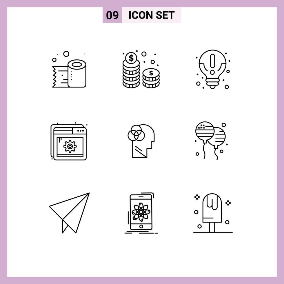 Set of 9 Modern UI Icons Symbols Signs for human intelligence page investment optimization knowledge Editable Vector Design Elements