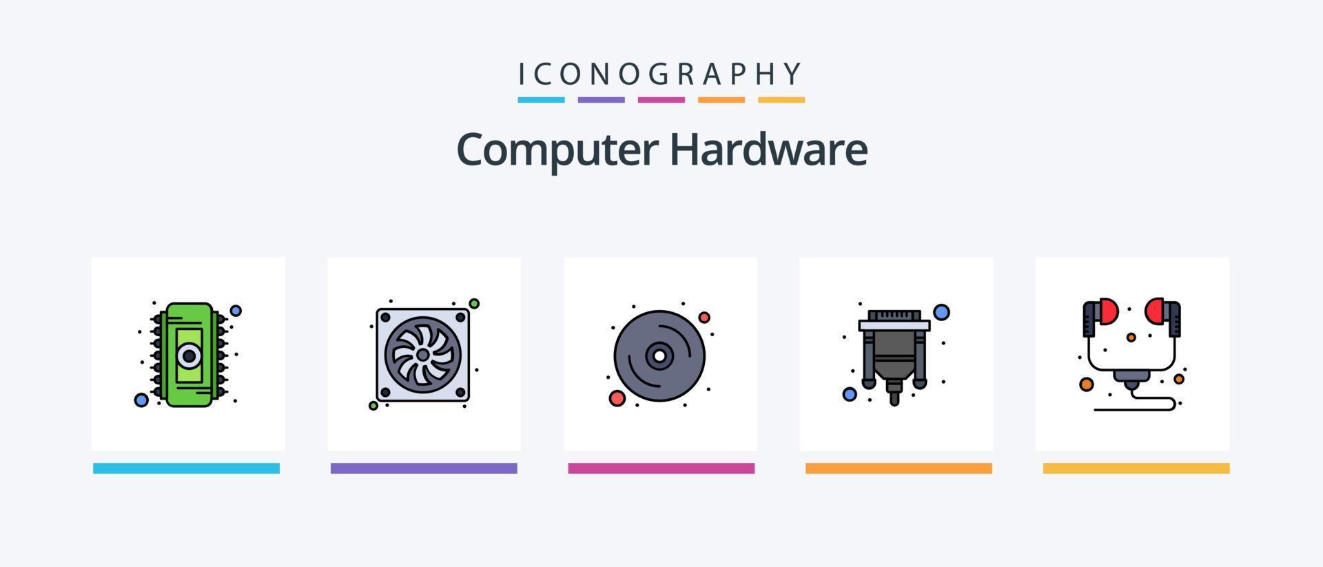 Computer Hardware Line Filled 5 Icon Pack Including computer. talk. data. recorder. microphone. Creative Icons Design vector