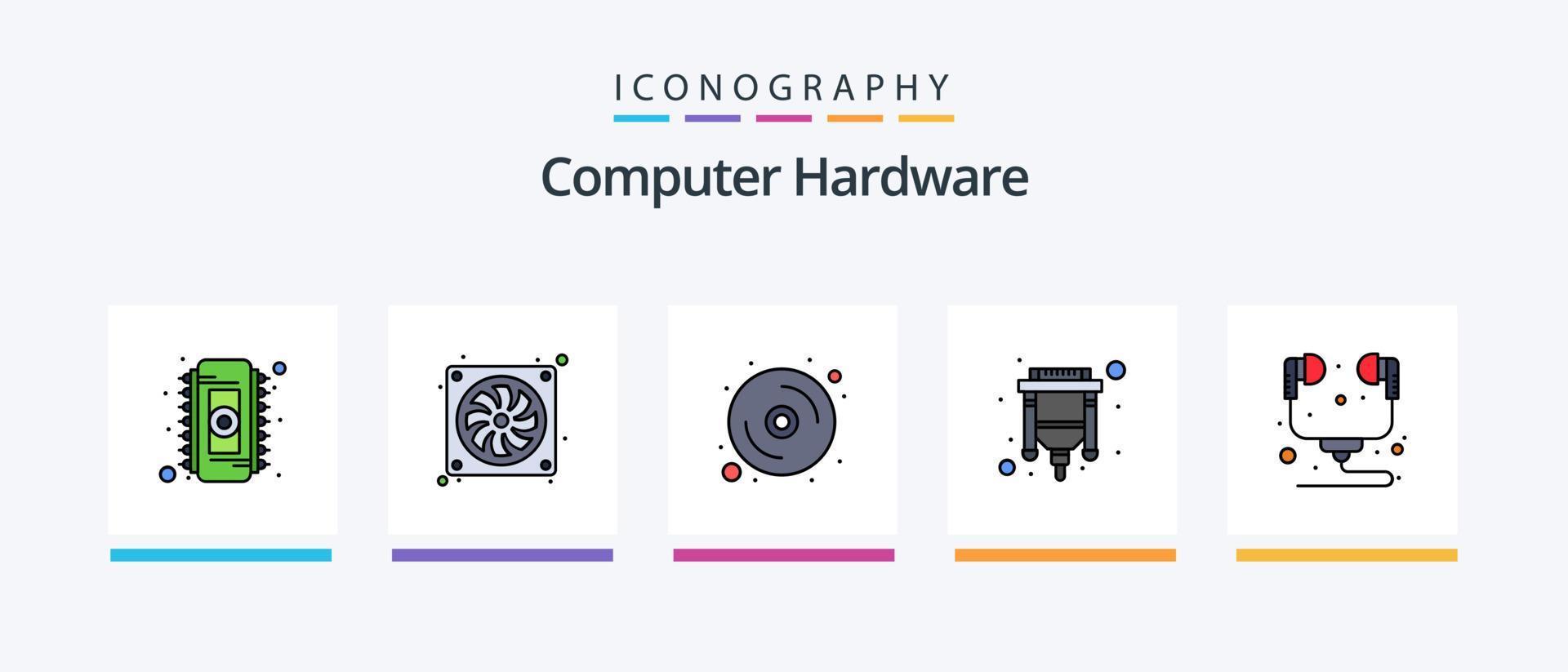 la línea de hardware de la computadora llenó el paquete de 5 íconos que incluye la computadora. hablar. datos. grabadora. micrófono. diseño de iconos creativos vector