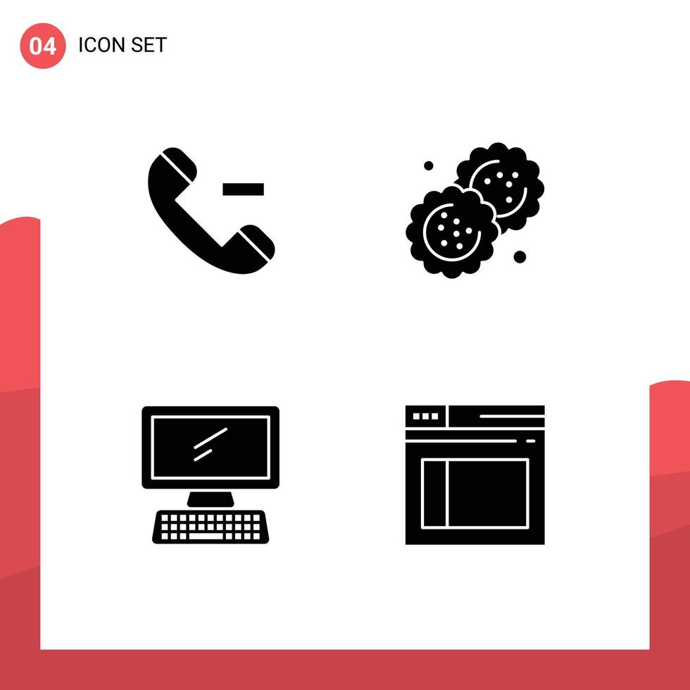 Pack of 4 creative Solid Glyphs of call device baking cutter pc Editable Vector Design Elements