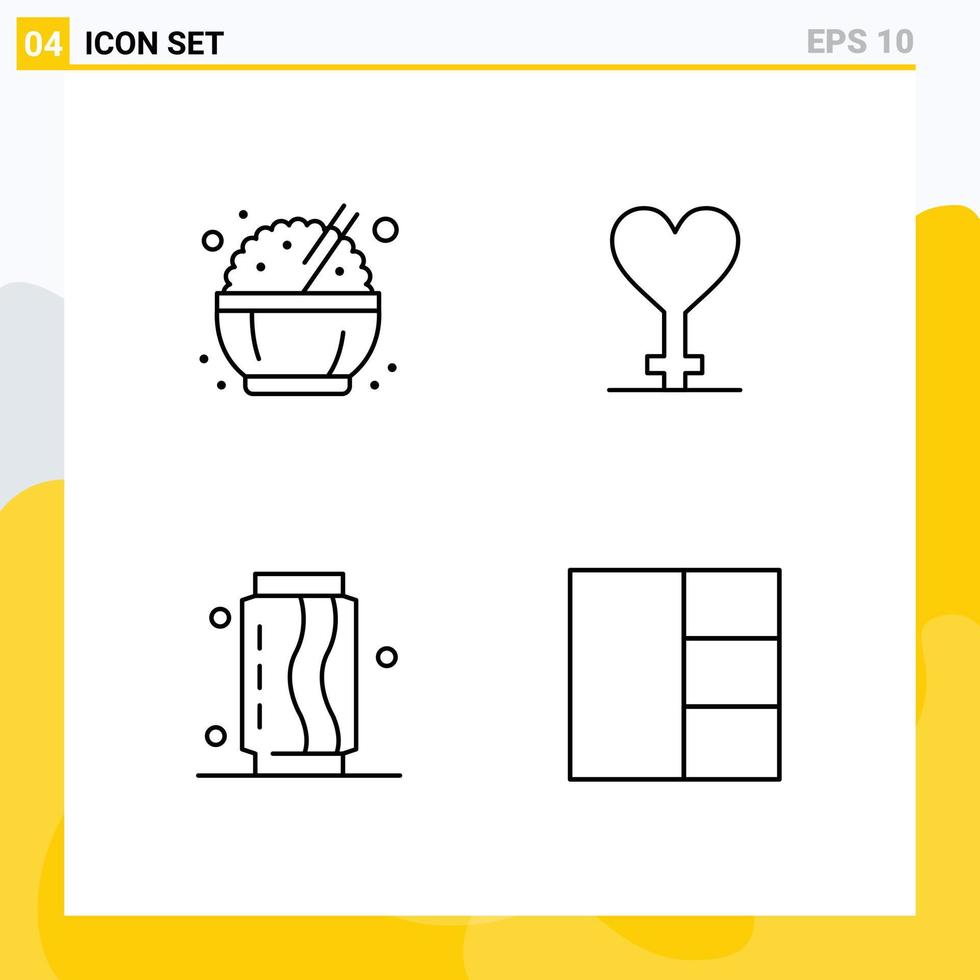 Universal Icon Symbols Group of 4 Modern Filledline Flat Colors of chinese food heart can grid Editable Vector Design Elements