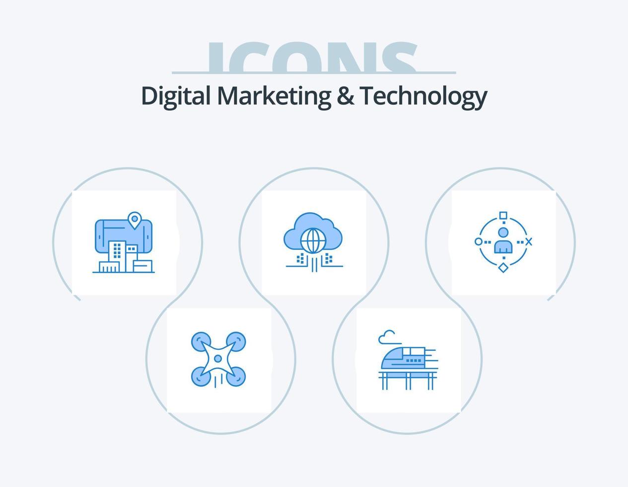 Digital Marketing And Technology Blue Icon Pack 5 Icon Design. technology. ambient. city. technology. think vector