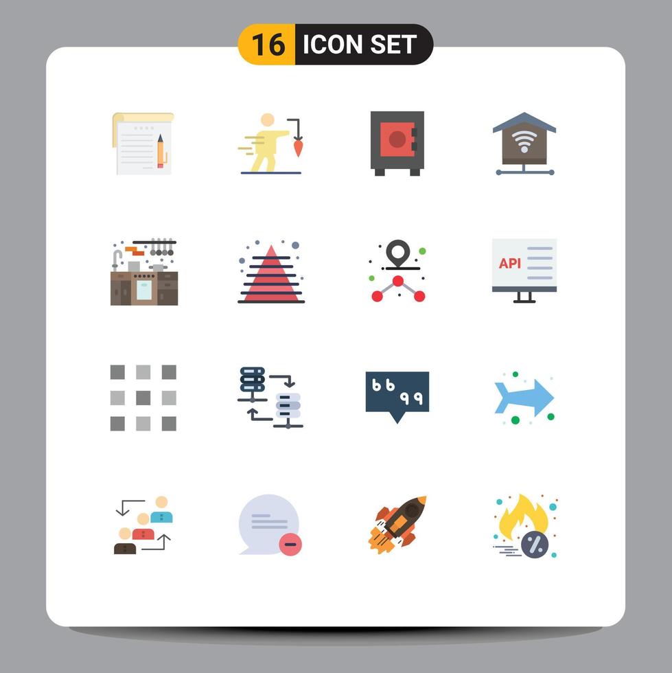 16 Flat Color concept for Websites Mobile and Apps kitchen set cabinet goal signal security Editable Pack of Creative Vector Design Elements