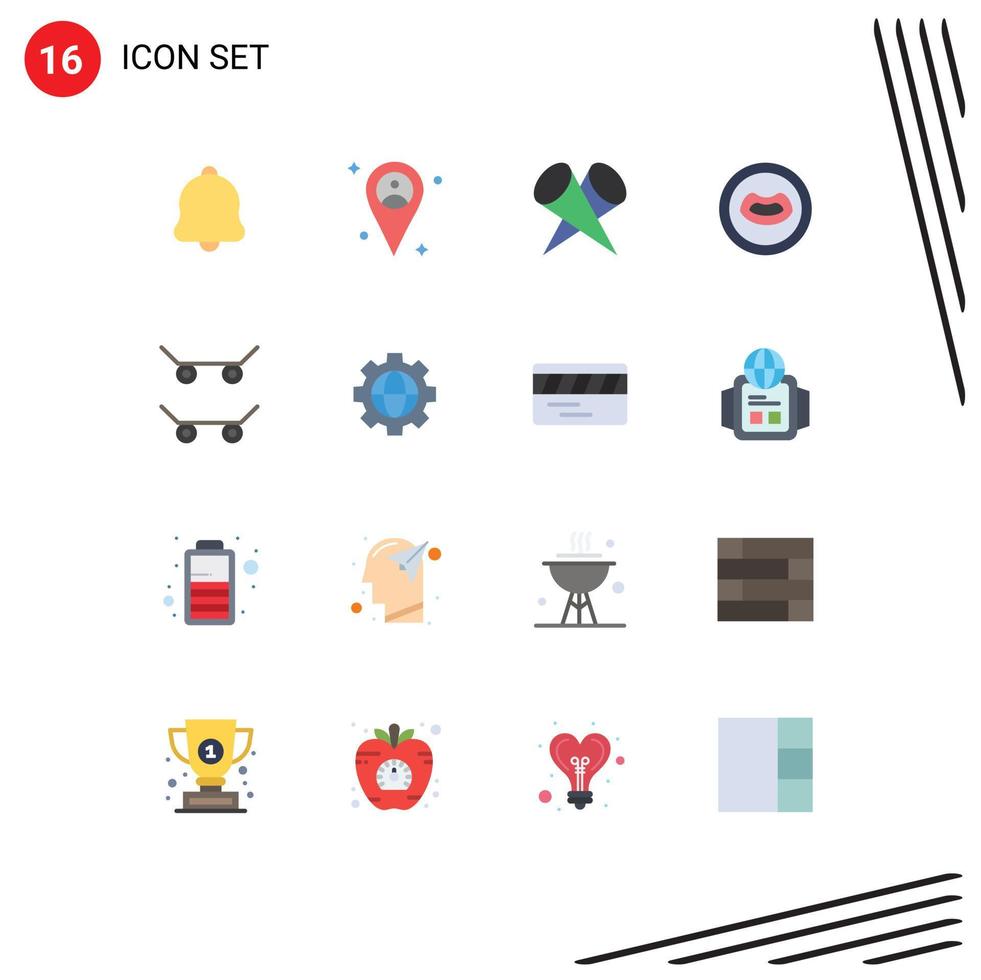 Universal Icon Symbols Group of 16 Modern Flat Colors of setting sport lights skateboard lips Editable Pack of Creative Vector Design Elements