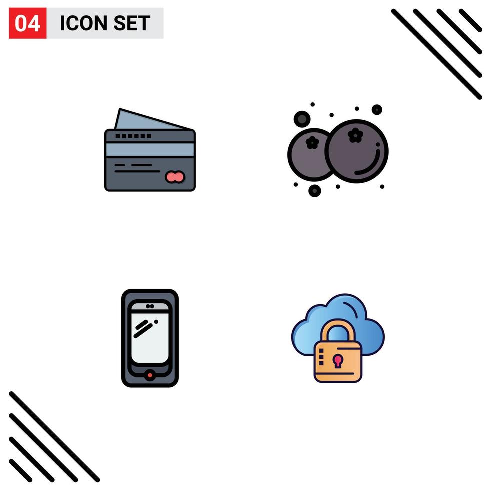 Universal Icon Symbols Group of 4 Modern Filledline Flat Colors of card smart phone pay fruit huawei Editable Vector Design Elements