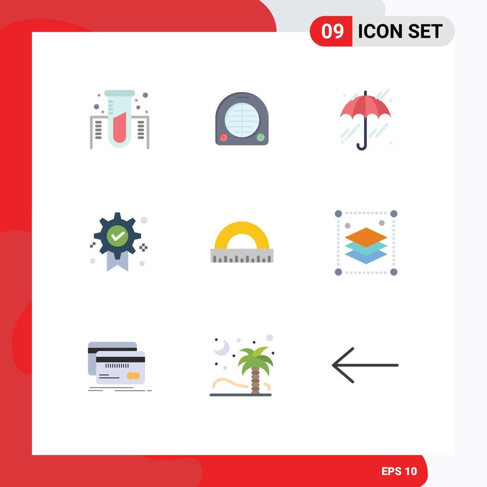 Stock Vector Icon Pack of 9 Line Signs and Symbols for measure angle umbrella medal badge Editable Vector Design Elements