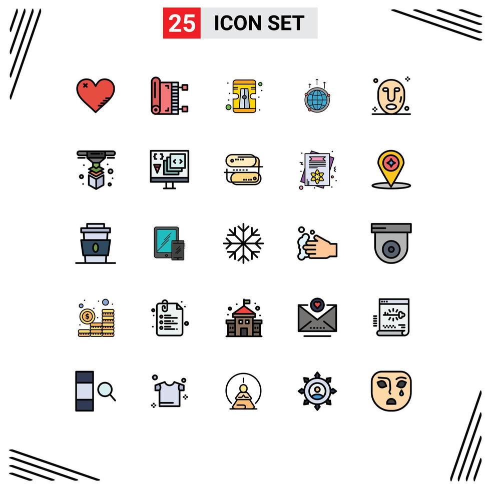 Pack of 25 Modern Filled line Flat Colors Signs and Symbols for Web Print Media such as global communication prayer business tool Editable Vector Design Elements