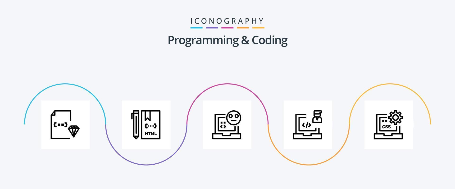 paquete de iconos de la línea 5 de programación y codificación, incluido el desarrollo. codificación. desarrollo. error. desarrollar vector