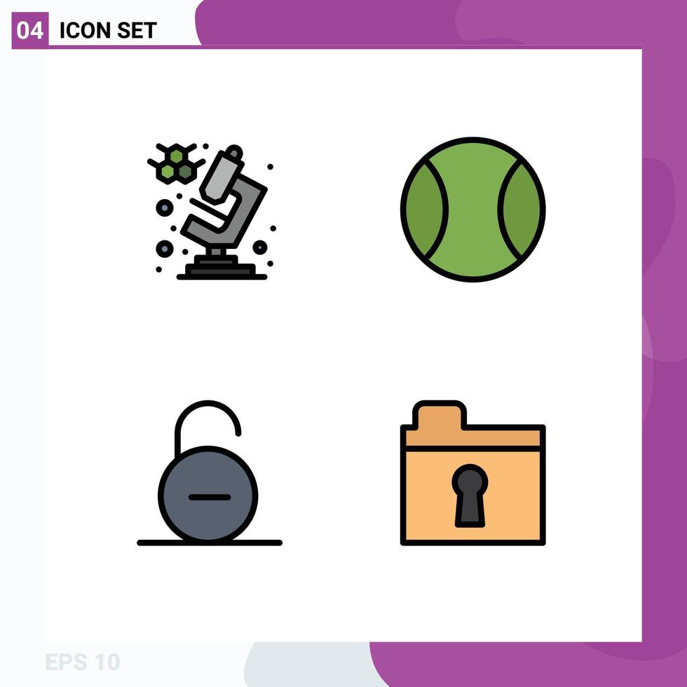 4 Universal Filledline Flat Colors Set for Web and Mobile Applications chemistry secure ball lock folder Editable Vector Design Elements