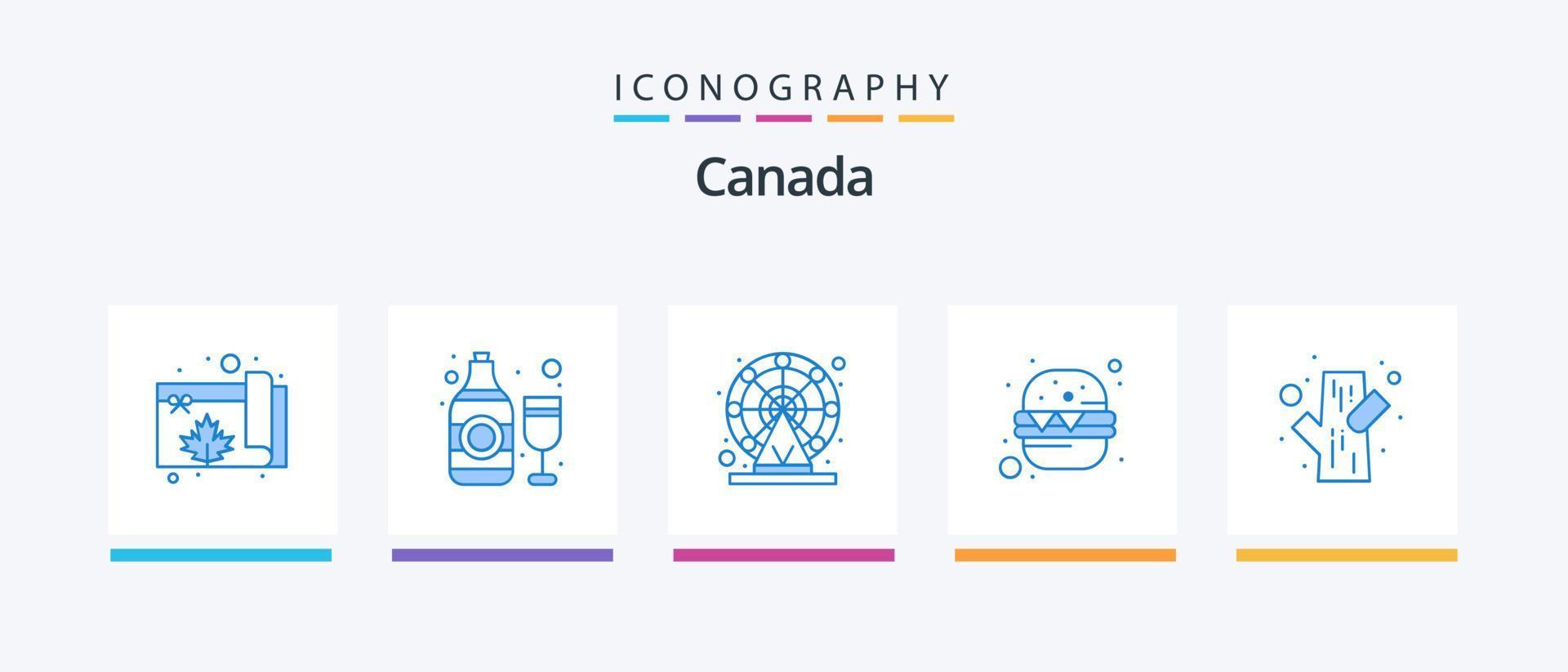 paquete de iconos de canadá azul 5 que incluye muñón. Canadá. alimento. hamburguesa. diseño de iconos creativos vector