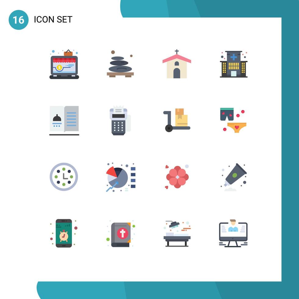 Group of 16 Flat Colors Signs and Symbols for hospital care stone building cross Editable Pack of Creative Vector Design Elements