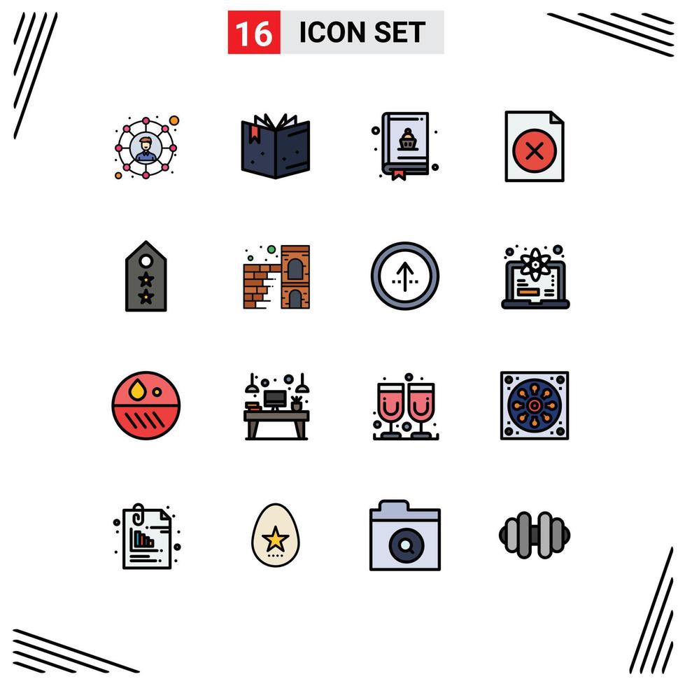 Flat Color Filled Line Pack of 16 Universal Symbols of two star food rank file Editable Creative Vector Design Elements