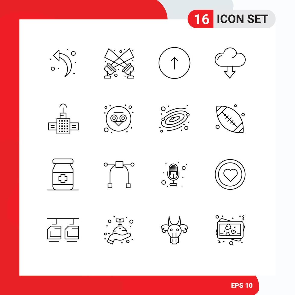 Group of 16 Modern Outlines Set for navigation download browser down cloud Editable Vector Design Elements