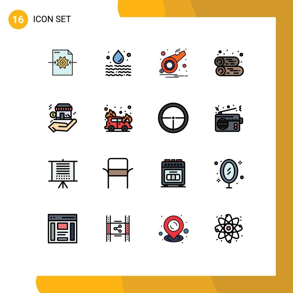 Group of 16 Modern Flat Color Filled Lines Set for safe firewood alarm fireplace cabin Editable Creative Vector Design Elements