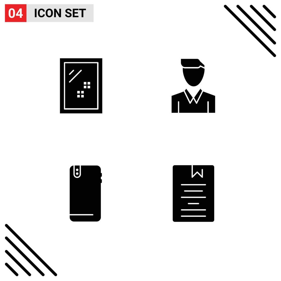 4 User Interface Solid Glyph Pack of modern Signs and Symbols of door phone wash man mobile Editable Vector Design Elements