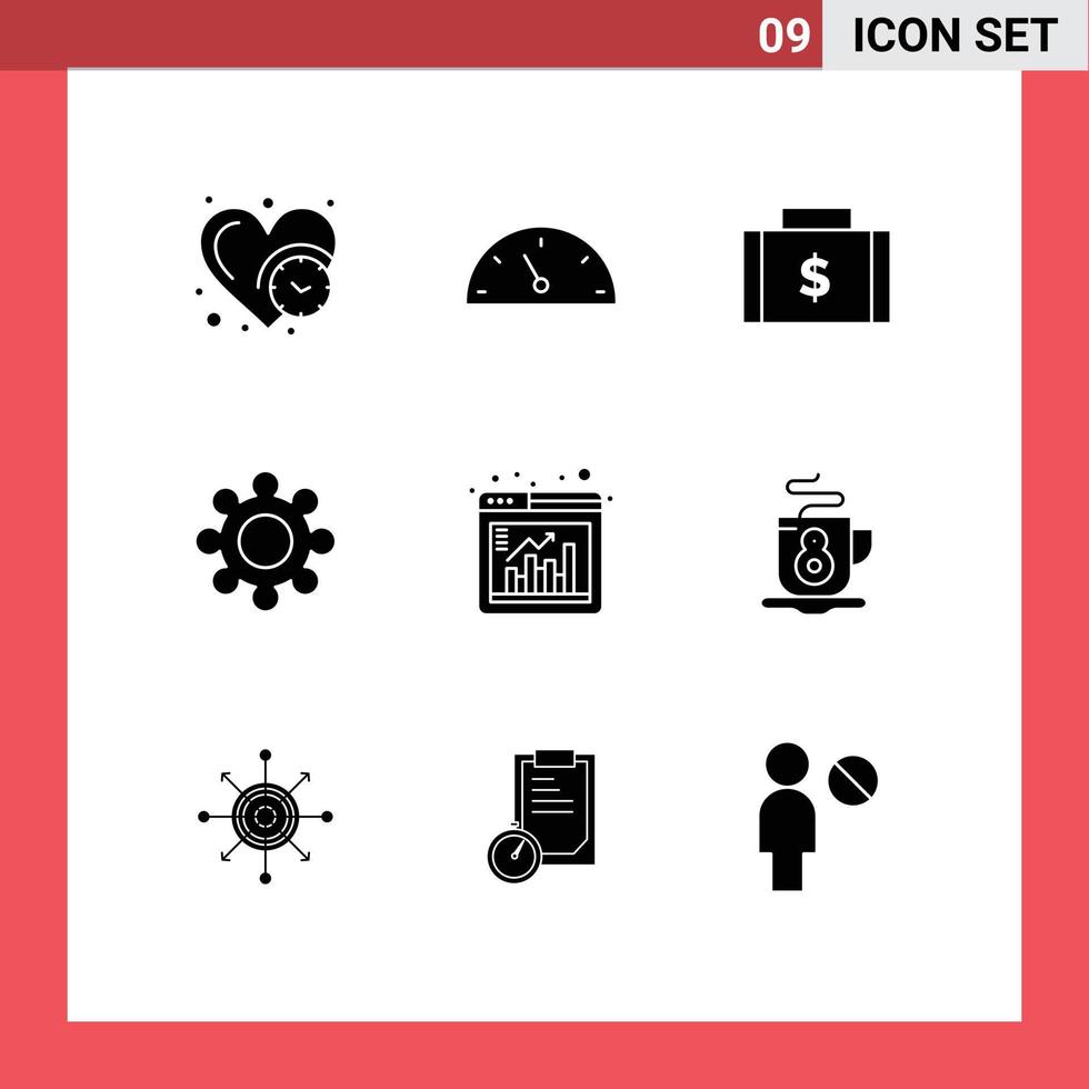 9 Universal Solid Glyph Signs Symbols of browser window dollar cogs gear Editable Vector Design Elements