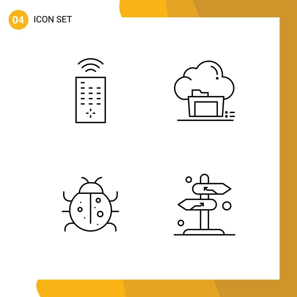 Modern Set of 4 Filledline Flat Colors and symbols such as control insect folder data nature Editable Vector Design Elements