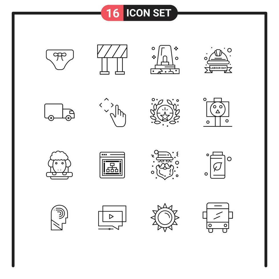 16 Outline concept for Websites Mobile and Apps logistics labour badge danger helmet hard Editable Vector Design Elements