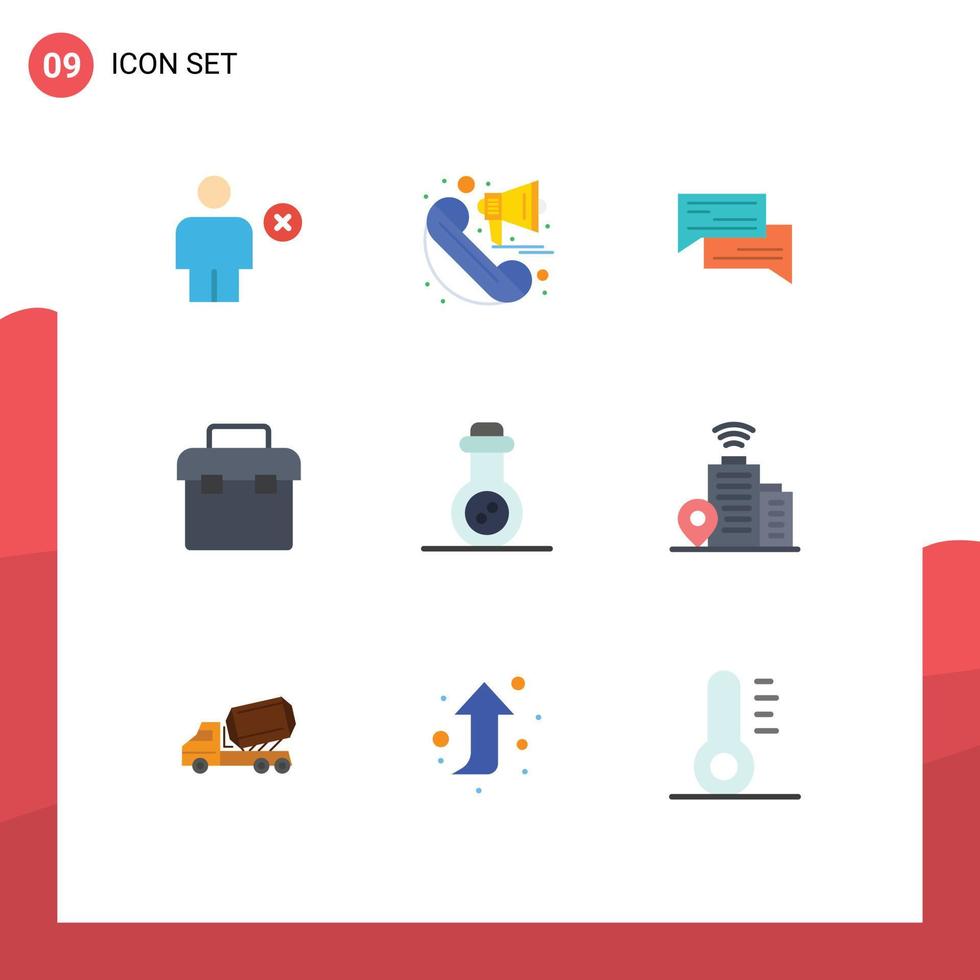 Group of 9 Flat Colors Signs and Symbols for equipment speech marketing social communication Editable Vector Design Elements