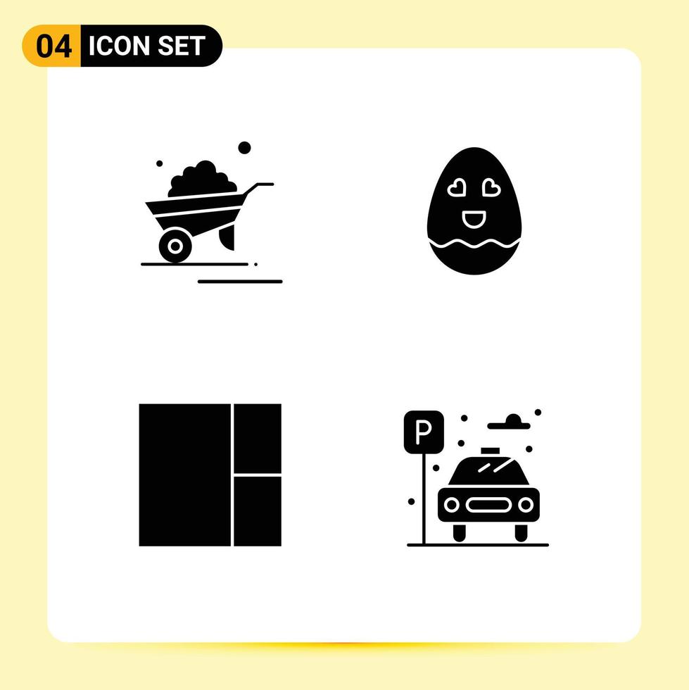 Set of 4 Modern UI Icons Symbols Signs for barrow layout truck happy life Editable Vector Design Elements